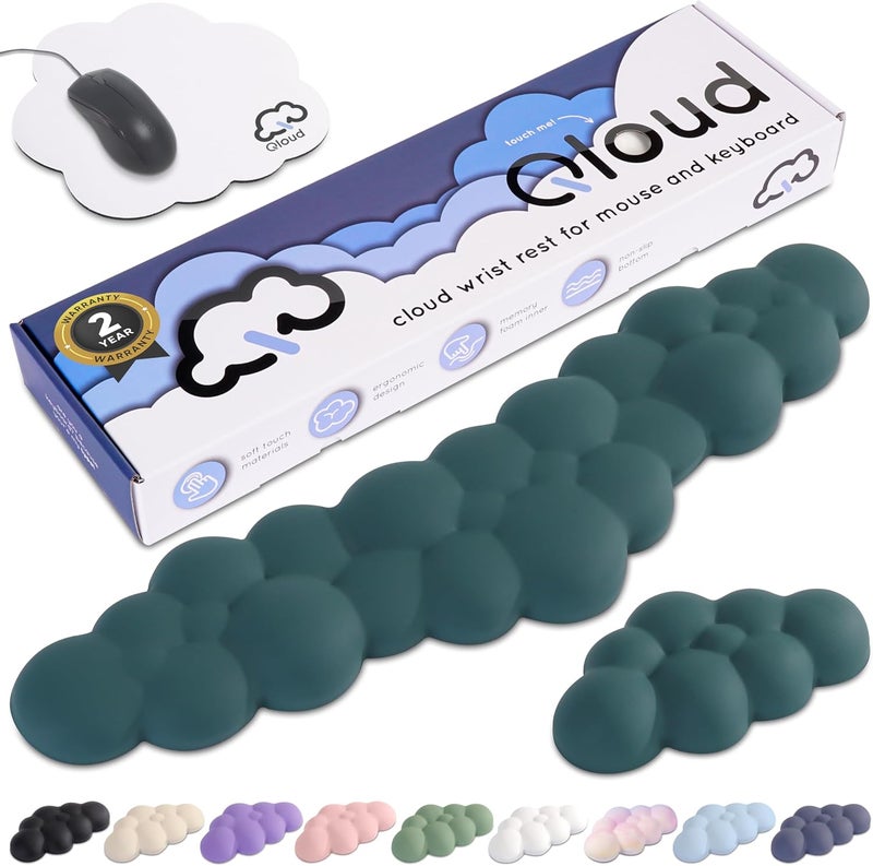 Create-ables Qloud Cloud Wrist Rest Keyboard Wrist Rest for Computer Keyboard Pad, Cloud Keyboard Wrist Rest, Wrist Pad for Keyboard, Memory Foam, Non Slip Base, Comes with Mouse Pad - Dark Teal - Image 1
